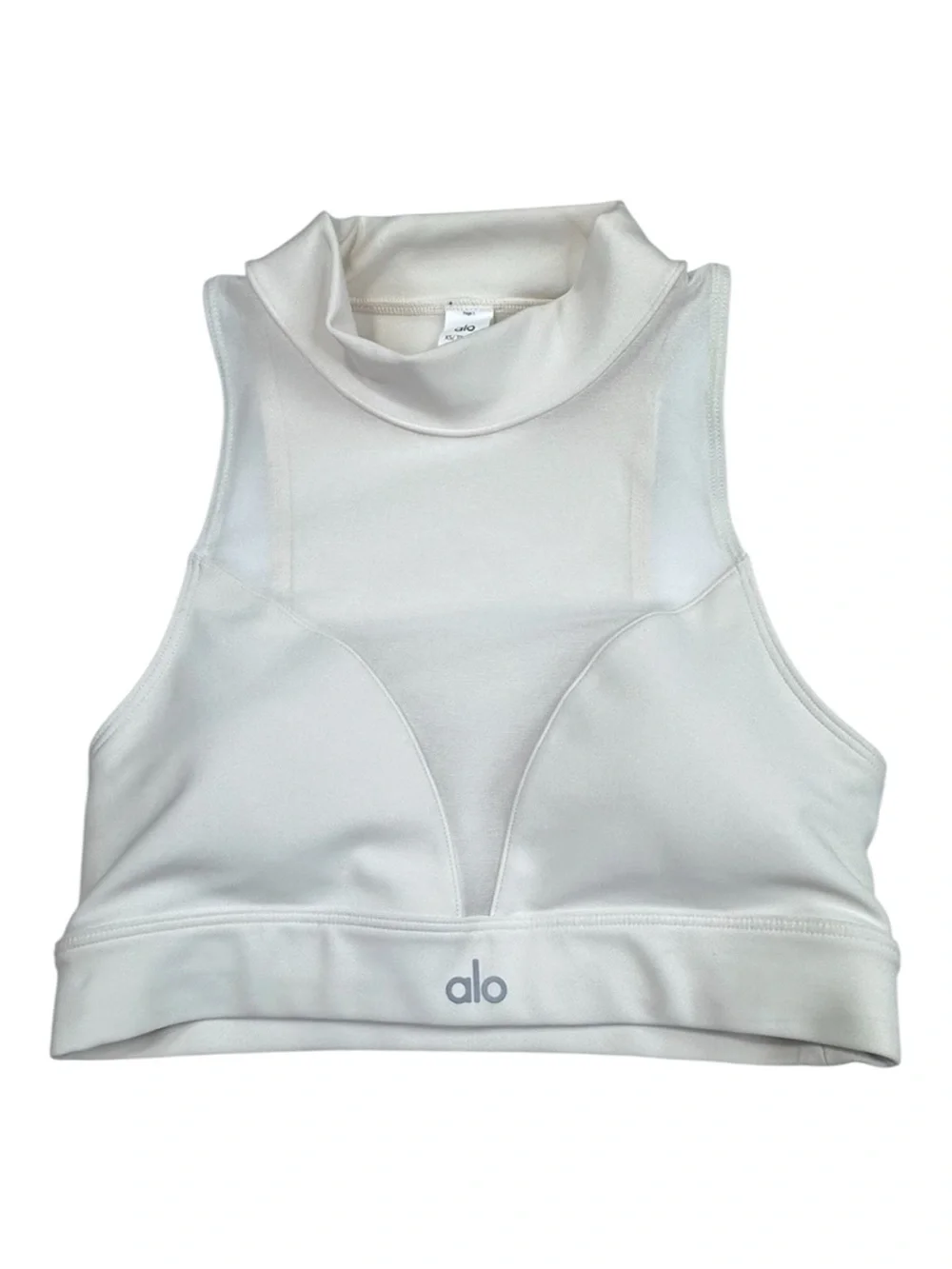 Alo Yoga High Neck Sports Bra Women's Size XS Ivory Crop Top Activewear Gym Top